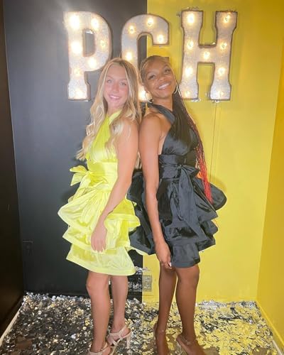 Homecoming Dress for Teens Halter Sleeveless Cocktail Party Dress Puffy A Line Satin Short Prom Gown PH084