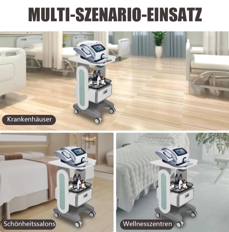 Carro de laboratorio multifuncional con 2 cajones y estante superior, carrito médico de hasta 60 kg, para laboratorio, clínica, salón