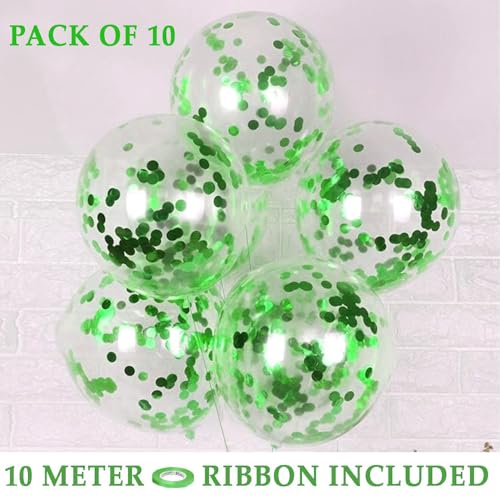 Image of AMFIN (Pack of 10) Confetti Balloons with Matching Ribbion, Party Decoration Items - Green