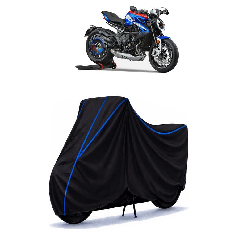 Image of MV Agusta Dragster Bike Cover Water Resistant Universal Motorcycle Rain | Heavy Duty UV Protection, Dust, Scratch Indoor Outdoor All Weather with Black Blue Piping Elastic