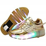 Ehauuo Unisex Kids LED Light up Retractable Roller Skate Sneaker Flashing Wheel Shoes for Girls Boys((11.5 M US Little Kid, A-Golden)