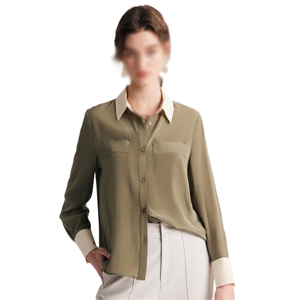 Chemise en soie de mûrier à manches longues XL pour femme au style raffiné