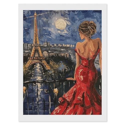 Kit de peinture diamant 5D femme robe rouge maccbn avec strass carrés complets pour adultes