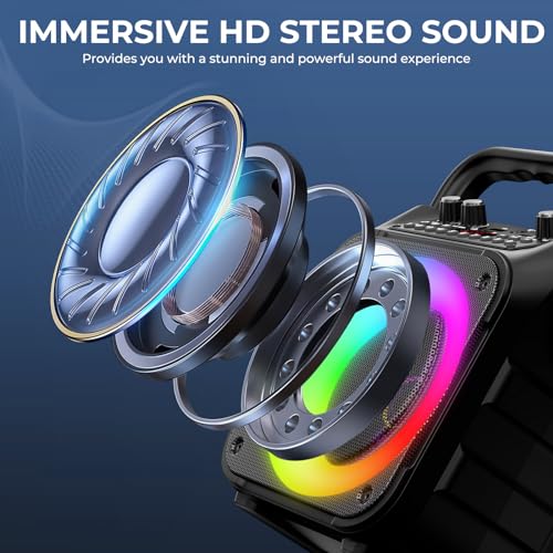 Karaoke Maschine Ankuka Karaoke Anlage mit 2 Mikrofonen Bluetooth Lautsprecher für Erwachsene & Kinder, unterstützt TV/TWS/FM/AUX/USB/TF/Rec/Studiomonitore (Schwarz)