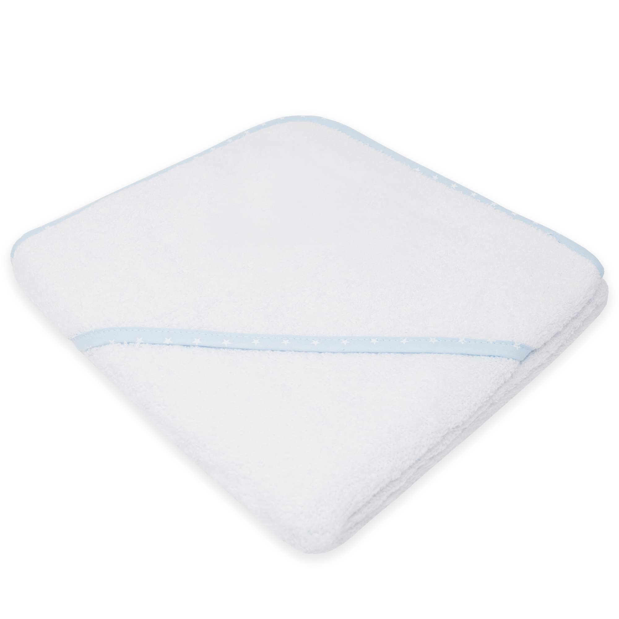 Duffi Baby - Toalla bebe recien nacido. Capa de baño Bebe 100% Algodón Para Bordar. Toalla Baño con capucha Infantil 80 x 80 cm. Super Suave Absorbente Ligera. Niños y niñas Color Blanco Azul. 1196-12