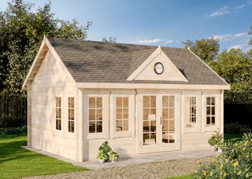Alpholz Gartenhaus Clockhouse-XL aus Massiv-Holz, Gerätehaus mit 44 mm Wandstärke, Garten Holzhaus inklusive Montagematerial, Geräteschuppen Größe: 550 x 400 cm, Satteldach