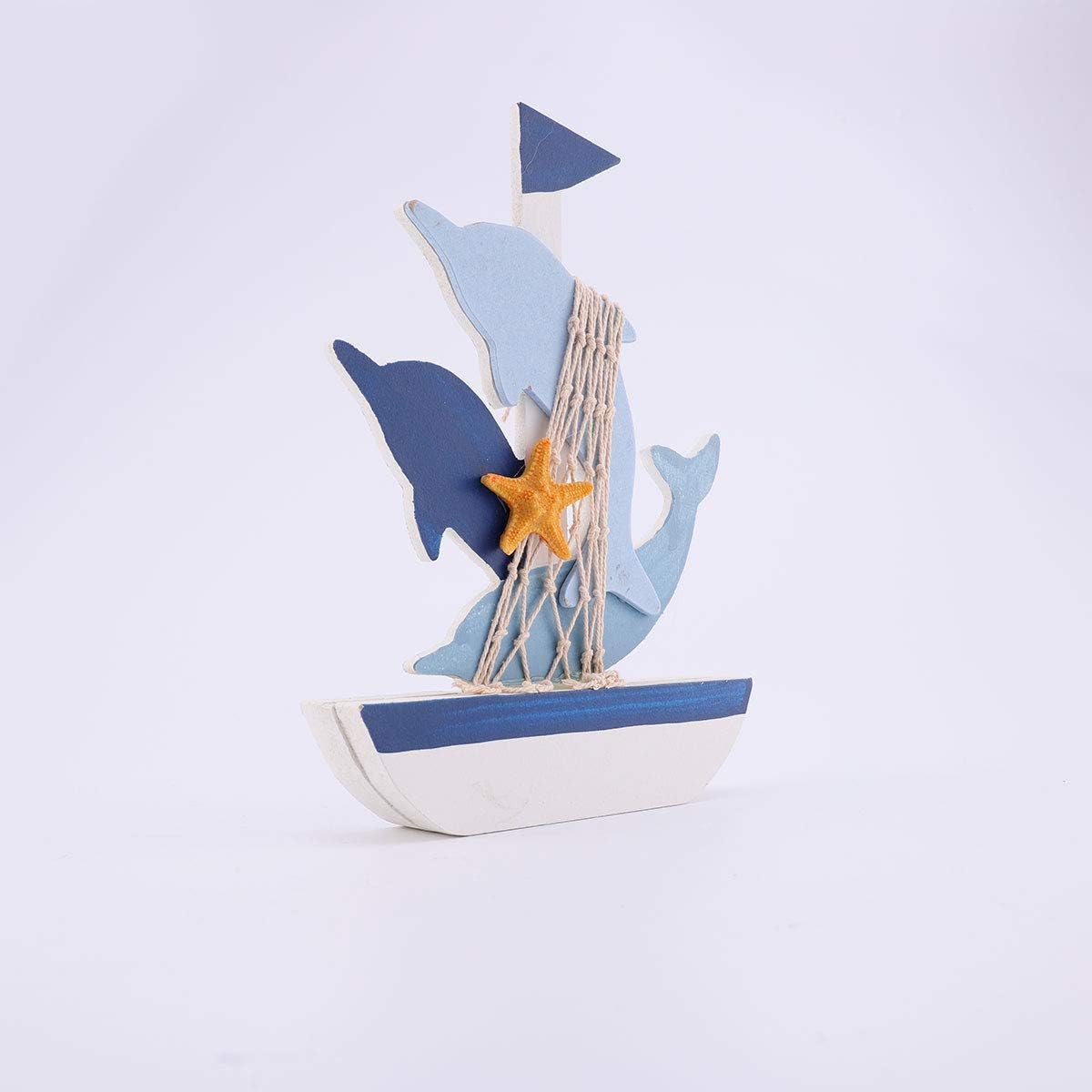 Ornaments,Ship Ornaments,Nautical Boat,1Pc Mediterranean Sailing Ornaments Smooth Yawl Solid Wood Marine Boat Model Wedding Gifts Wooden Decors for Home Office (Blue 2)