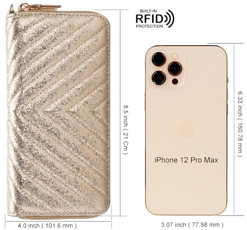 B BRENTANO Vegan Leather Double Zipper Pocket Wallet with Grip Hand Strap (GOLD GLITTER)4