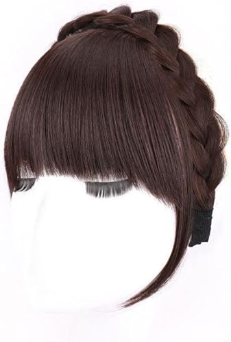 Flequillo de banda de pelo falso, peluca resistente al calor, accesorios para el cabello con diadema trenzada de moda, extensión de cabello