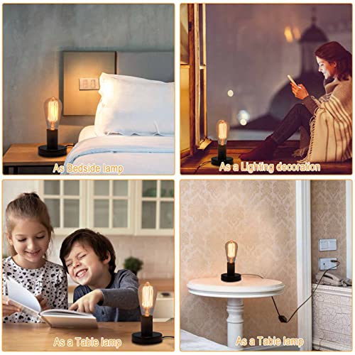 Adiyz Industrial Table Lamp Base,Small Polished Metal Desktop Light Sockets Base Only,Vintage E26/E27 Edison Screw Light Bulb Holder Base 5.57Ft Cord On/Off Switch With Us Plug(Black Color) #TOP5
