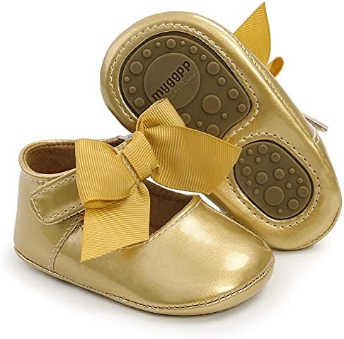 Aellons Infant Baby Girls Cute Mary Jane Flats Princess Bowknot Wedding Dress Shoes Pre-Walking Gold Review | Image 3