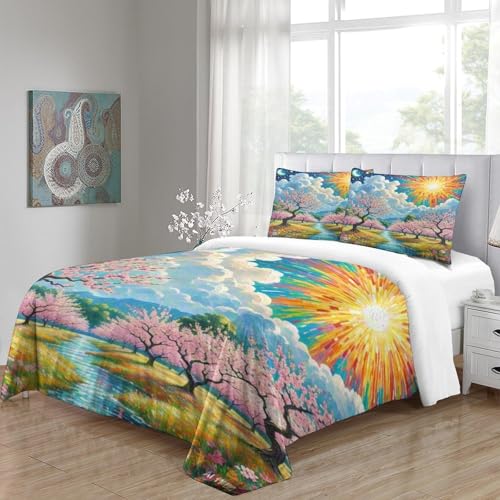 Housse de couette 140x200 fleur de pèche microfibre douce parure lit ado fermeture éclair - 5