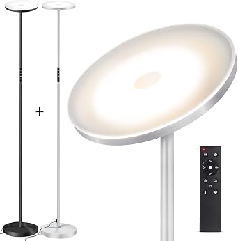 OUTON Floor Lamp, 30W 2400LM LED Modern Torchiere Sky Lamp, Bright Standing Lamp with 4 Color Temperatures, Stepless Dimmer, Remote Touch Control for Living Room Bedroom Office, Black and White