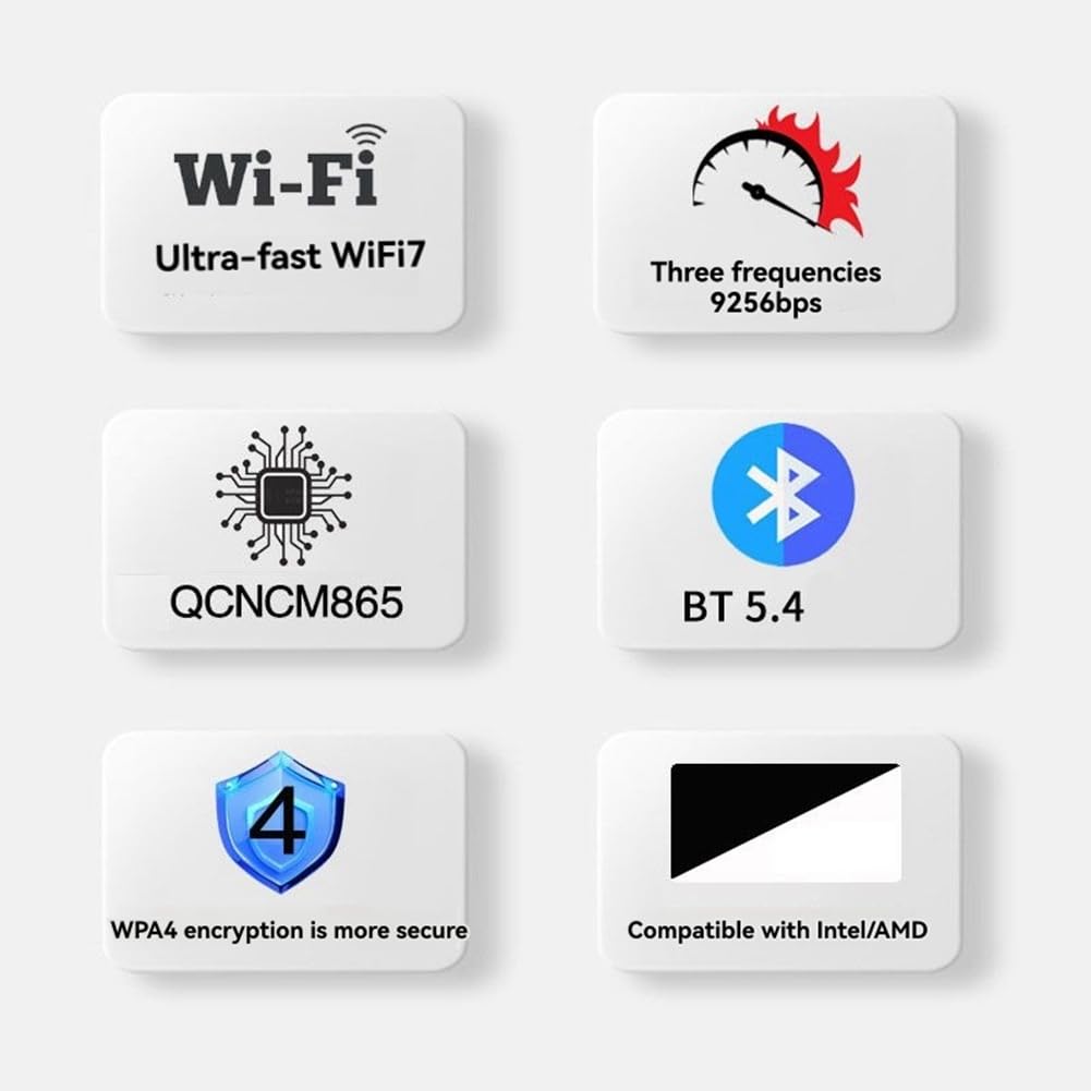 BT5.4 WiFi 7 QCNCM865 PCI-E Adaptateur 9256Mbps Kit Tri Tri Band 2.4G / 5G / 6GHz Adaptateur de Réseau sans de Bureau pour Win10 / 11