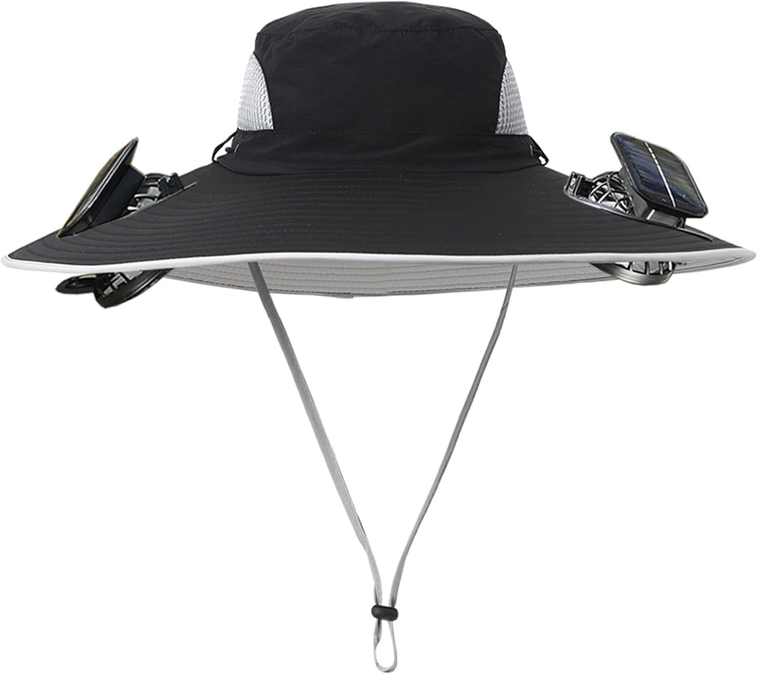 XIUNYIE Wide Brim Sun Hat with 2 Solar Fan Waterproof Breathable Bucket Hat for Men Women for Hiking Fishing Camping Outdoor, Solid Black, One Size