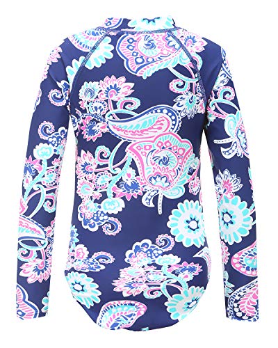 Image of Girls Rash Guard Long Sleeve One Piece Swimsuits Stripes Zipper Bathing Suits UPF 50+ /Sun Protection