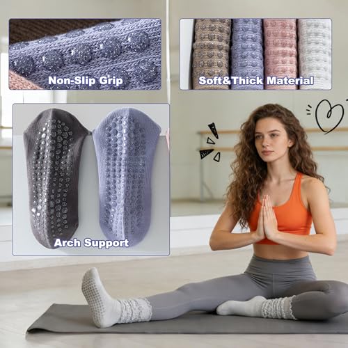 Image of BISOUSOX Pilates Grip Socks for Women, Slouch Scrunch Non Slip Yoga Socks, Ankle Crew Socks for Home, Workout, Hospital