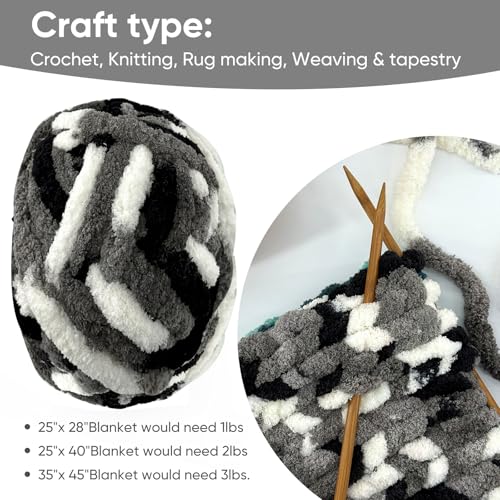 Image of 8 Jumbo Packs Chunky Chenille Yarn for Crocheting, 31.7 yds, 8 oz Each Skein Bulky Thick Fluffy Yarn for Knitting, Super Bulky Chunky Yarn for Hand Knitting Blanket, Soft Plush - Panda