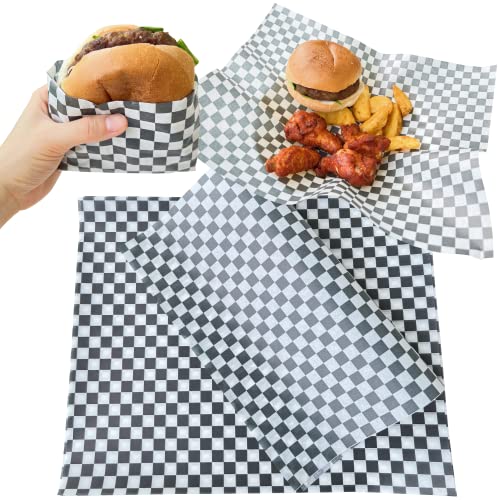 Tocnvoe - Papel de Envoltorio Antigrasa, 100 pcs 28X34 cm, Cuadrados Blancos Negros, Antihumedad, Durable, Papel Horno para Envolver para Bocadillo, Hamburguesas, Snacks