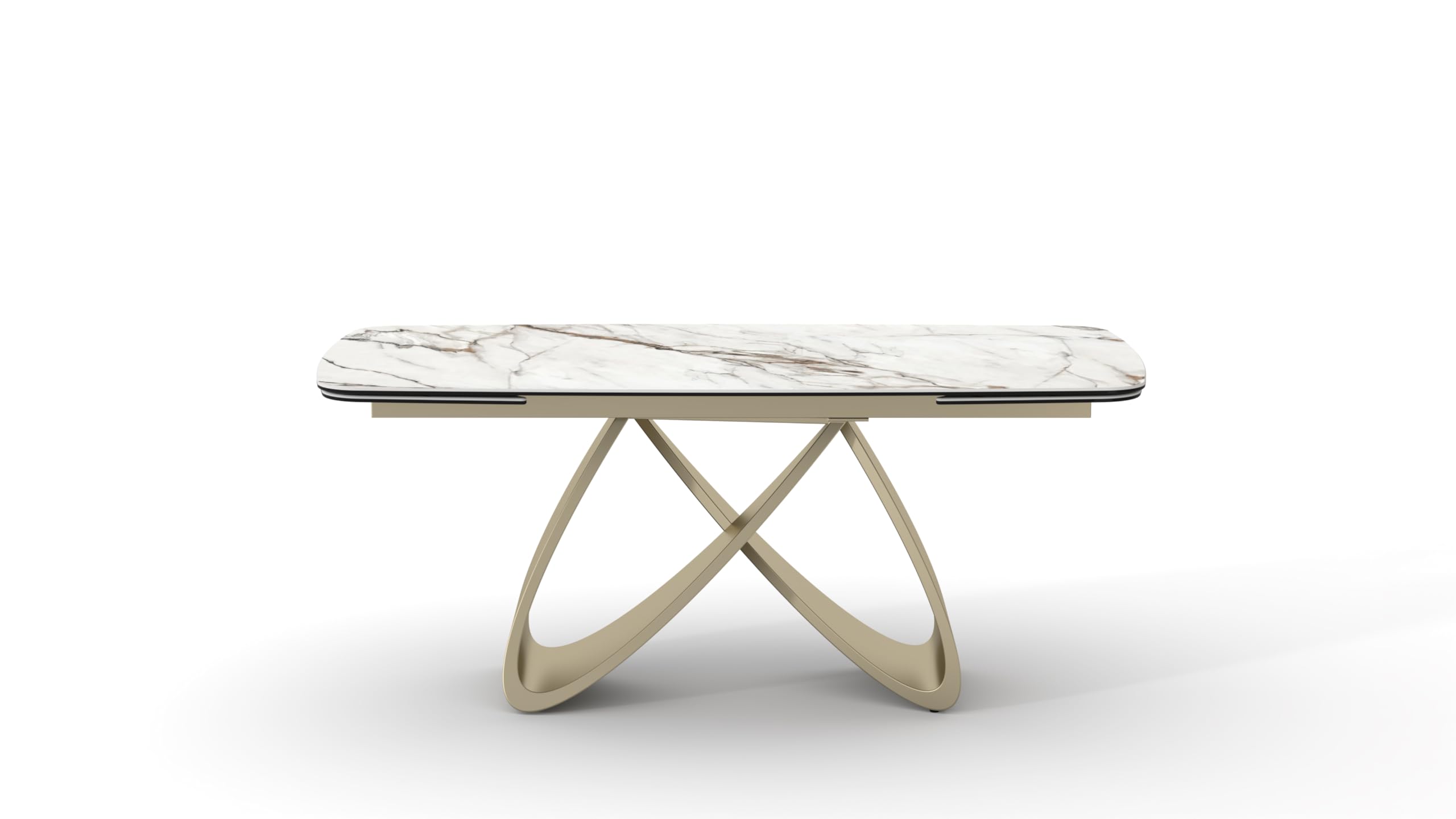 PAZZO DESIGN Tavolo Allungabile Zeno, Piano In Vetro Ceramica Calacatta Marble, Gambe Oro, Cucina, Soggiorno, Ceramica, 180 x 90 x h76 cm - id_2300