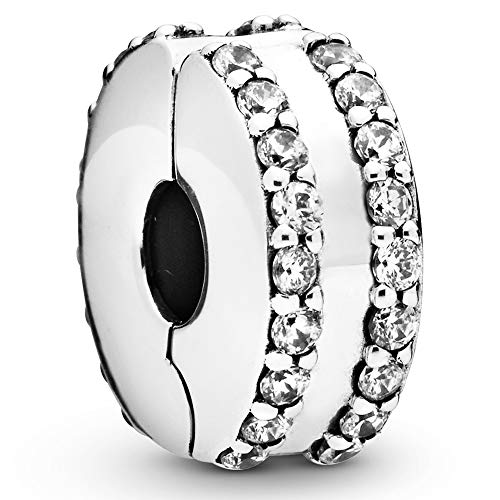 PANDORA Clip 798422C01 Plata primera ley Mujer Doble Línea en Pavé