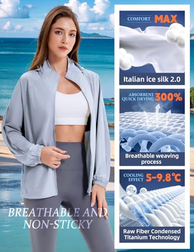 women39s upf 50 sun protection jacket cooling sun shirt lightweight athletic hoodie with zipper pockets outdoor