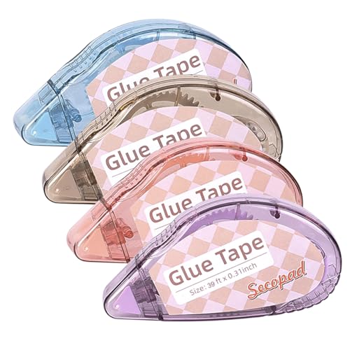 Image of Secopad Scrapbook Tape, 0.3IN x 39FT Double Sided Tape Roller for Crafts, Adhesive Glue Runner Scrapbooking Supplies Journaling School Office Supplies for Kids and Adults, 4 Pack