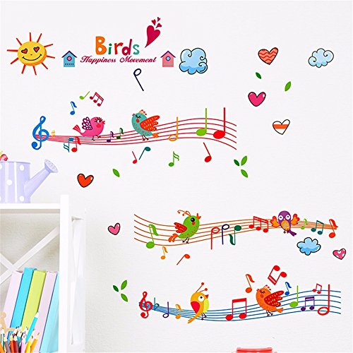 Bomeautify Pegatinas de pared Etiqueta la Pegatinas de papel Notas musicales Stave Habitación para niños Kindergarten Aula Decoraciones de pared Creative, 30 * 40CM