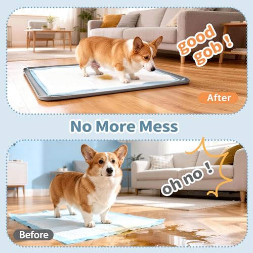 Image of Pee Pad Holder, Silicone Dog Puppy Pad Tray for DogTraining Pads Non-Slip Leak-Proof High Edge Mat, Dog Potty Tray for Home Floor Protection- Grey 25 inch x 36 inch