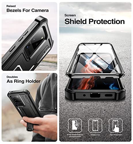 Image of Dexnor Full Body Case for Samsung Galaxy S20 Ultra /6.9 inches, [Built in Screen Protector and Kickstand] Heavy Duty Military Grade Protection Shockproof Protective Cover for Galaxy S20 Ultra,Black