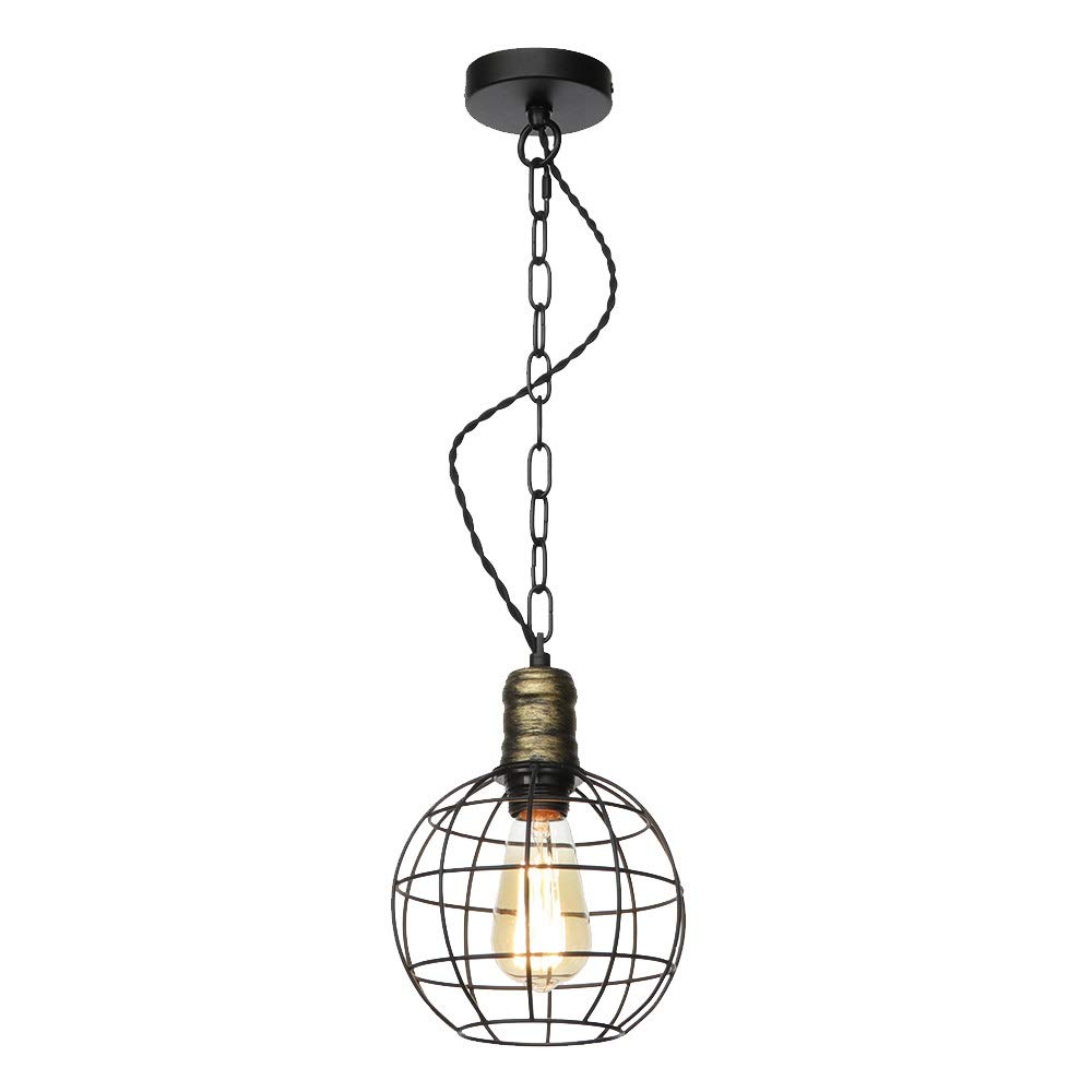 Lámpara colgante industrial retro de hierro negro tipo jaula para decoración loft