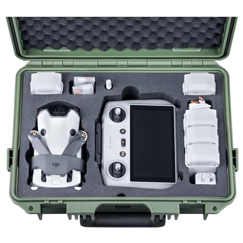 Image of Lykus Titan MM410 Waterproof Hard Case (Green) for DJI Mini 4 Pro /Mini 3 /Pro and DJI RC 2 /RC /RC-N2 /N1, Support 7 batteries and RC lanyard [CASE ONLY]
