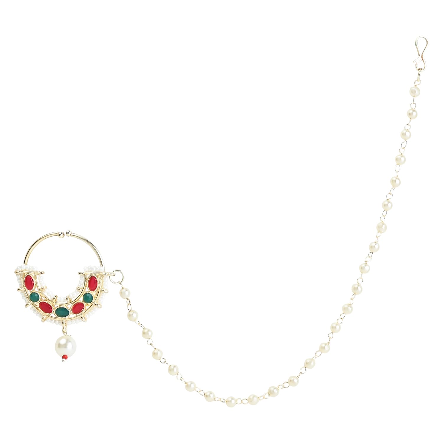 I Jewels Gold Plated Traditional Ethnic Bridal Nose Ring/Nath Without Piercing with Pearl Chain Encased with Pearl Stone for Women/Girls (NL72MG) (B0CM6JNTPQ) Amazon Price History, Amazon Price Tracker