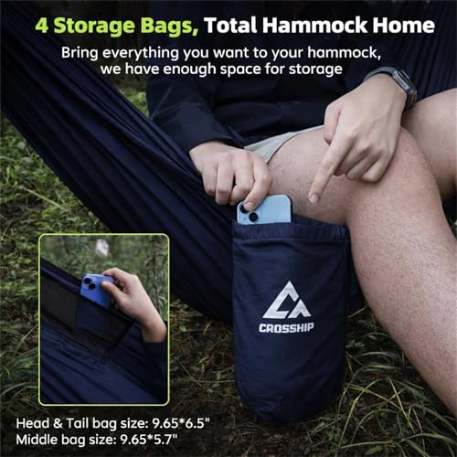 Image of Camping Hammock with Mosquito Net, 2 Person Hammock Bug Net, Portable, Parachute Nylon for Outdoor, Camping, Hiking, Backpacking, Backyard, Beach, Travel (Hold Up to 500lbs) (Midnight Blue)