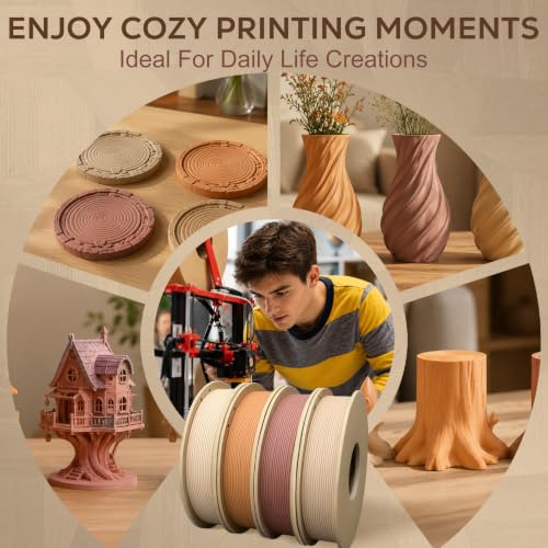 Image of Wood PLA+ 3D Printer Filament Bundle, Add More Than 20% Real WoodFiber, Wood Grain PLA+ Filament 1.75mm, Fits Most 3D Printers, Ideal as Gift - 4 Spools 250g Each (Oak, Teak, Cherry, Light)