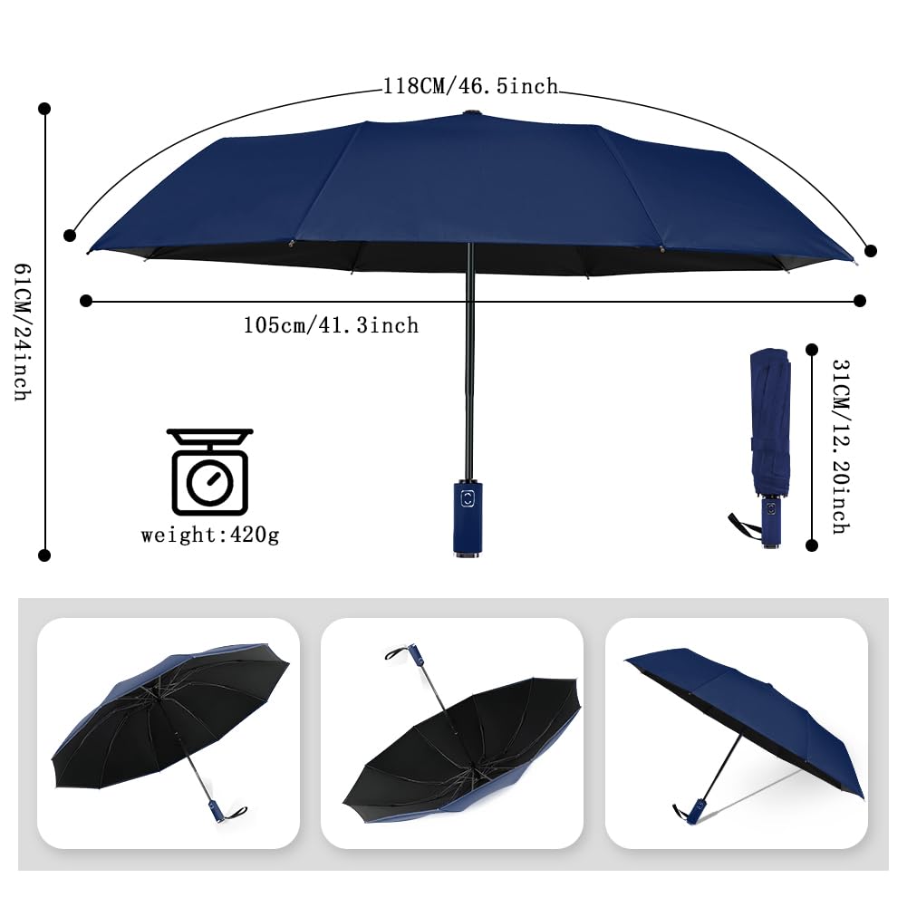 Vicloon Parasol podróżny, składany, 10 żeber, kompaktowy, odporny na wiatr, automatycznie otwierany/zamykany, solidny, wzmocniony, przenośny, dla mężczyzn i kobiet