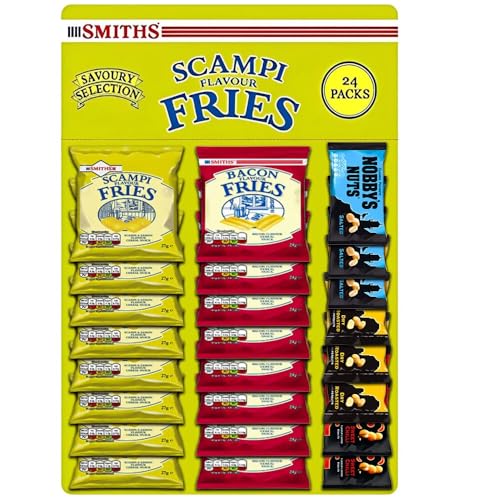 Mega Pub Card Savoury Snack Selection 24 Pack Smiths Scampi Fries 27g Bacon Fries 24g Nobbys Peanuts Salted Dry Roasted Sweet Chilli Multipack Pub Snacks Sharing Party Snack Bundle (Mega Pub Car)
