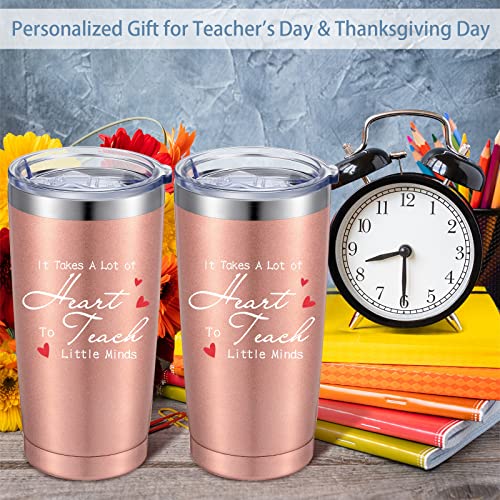 2 Pack It Takes A Big Heart To Teach Little Minds Travel Mug, Teacher Appreciation Gifts For Women Men, Personalized Birthday Graduation Thank You Gifts For Teachers, 20 Oz Mug Tumbler (Rose Gold) #TOP1