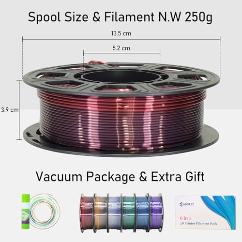 Image of MIKA3D 6 Spools Fast 2 Color Change Silk PLA 3D Printer Filament Bundle, Silk Black Color Change to White /Red /Orange /Blue /Purple /Green, Each Spool 250g, Total 1.5kg Silk PLA Bundle 250g X 6