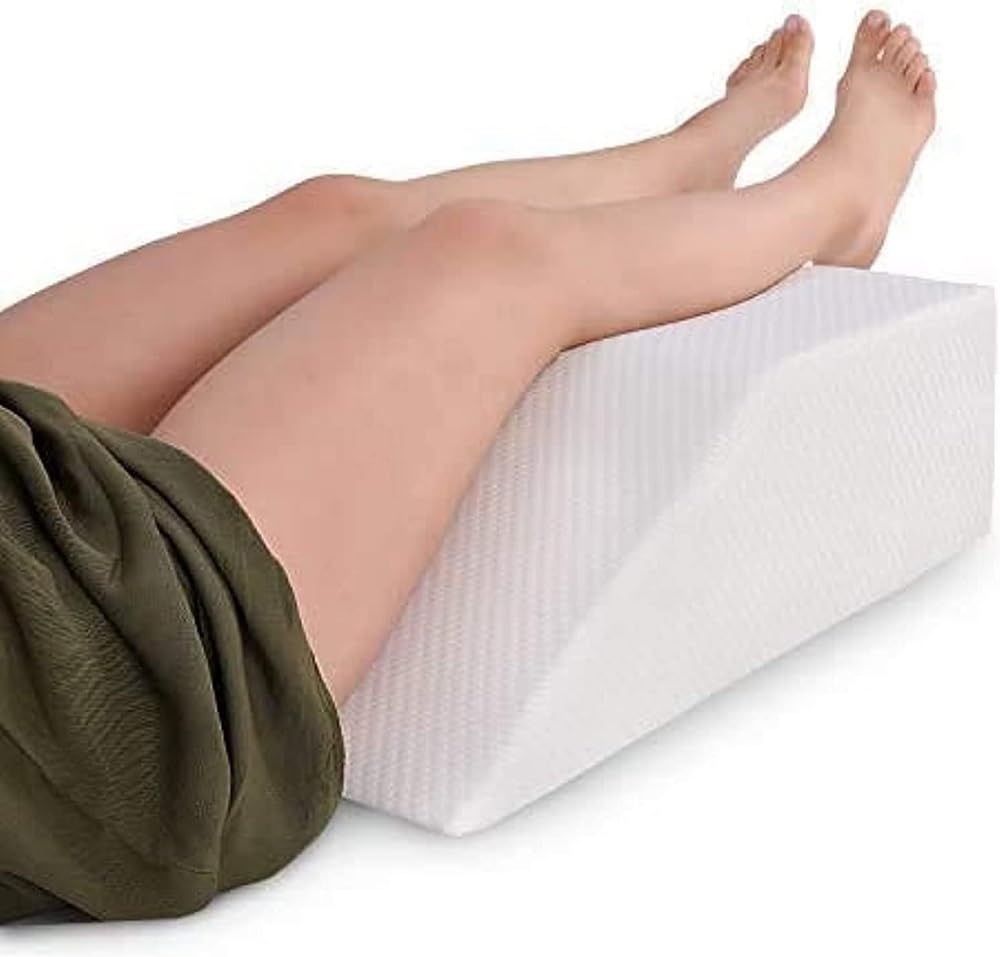 Brillars White Leg Pillow - Elevating Body Wedge Rest Support Upholstery Foam Washable Quilted Cover - Post-Surgery, Reduces Leg, Knee, Ankle Pain, Improves Circulation