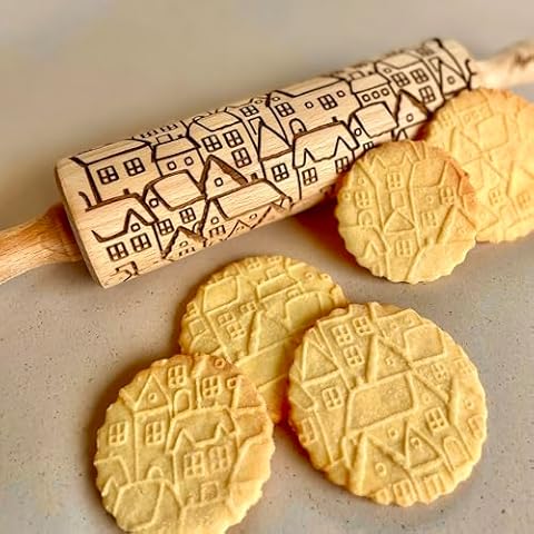 Winter Roofs Embossing Rolling Pin – Dough and Clay Roller for Embossed Cookies and Pottery, Cookie and Ceramic Stamp, Baking Gifts for Women by Algis Crafts Cover