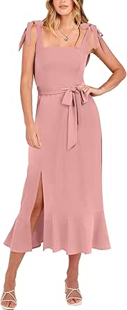 ANRABESS Women's Elegant Bridesmaid Dresses Square Neck Ruffle Split Midi Formal Dress for Wedding Guest Cocktail Party