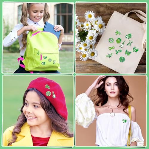Image of Landical 60 Pcs Mental Health Awareness Pins Bulk Green Ribbon Awareness Pin Items for Women Men Charity Event Supplies Gifts
