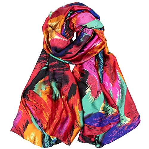 Bestshe Silk Feeling Long Scarf Fashion Floral Large Scarf Satin Shawl Wraps for Women with Gift Packed