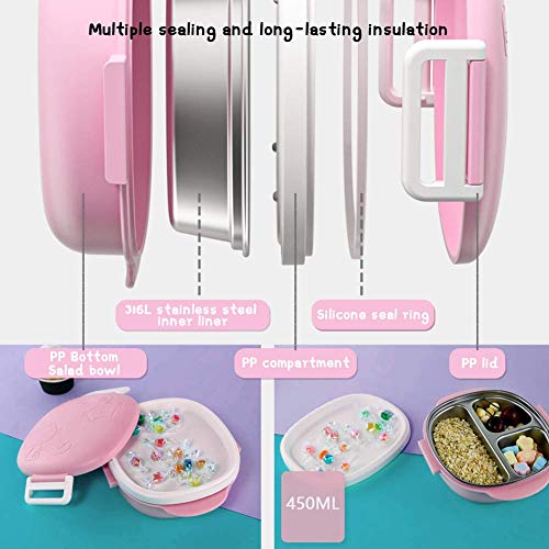 Stainless Steel Lunch Box For Toddlers Girls-Thermal Leakproof Bento Box 3-Compartment Double-Deck Ideal Portion Sizes For Ages 1 To 3, Pre-School Daycare Lunches And Kids Snack Container（Pink） #TOP2