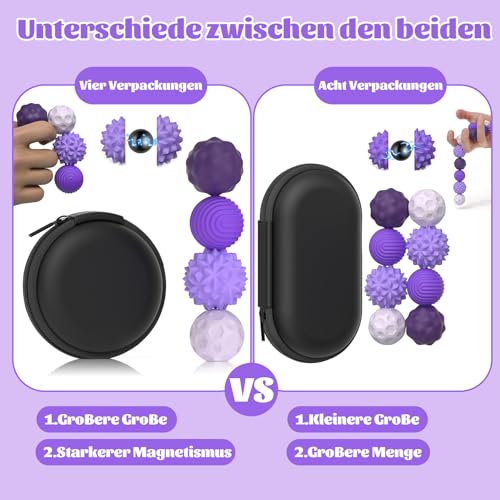 8 Stück Magnetische Fidget Toys, Magnetische Anziehungskraft Stress Bälle mit Silikonhülle, Magnetkugeln Stressball Silikon Sensorik Spielzeug, Sensory Toy ( lila )