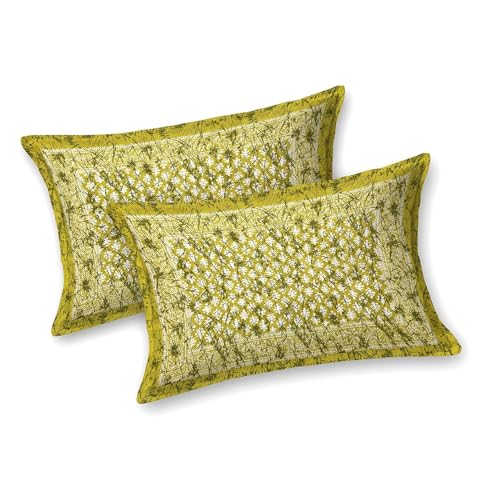 Image of Opulent Collection Double Bedsheet with 2 Pillow Cover | 100% Cotton Bedsheets for Double Bed | Handloom Bedsheet | Size 86x90 inches | King Size (90X102 Inches) (Dark Mustard, King)