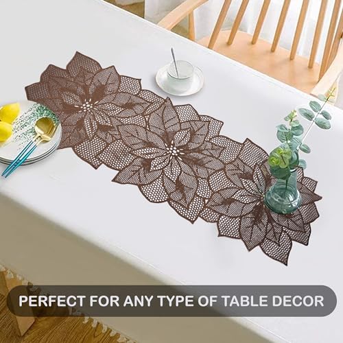 Image of Kuber Industries Table Runner|Coffee Table Runner|Center Table Runner|Dining Table Runner|Kitchen Runner|Leather Runner for Party, Wedding, Family Dinners|Flower|Copper, 92x36x1 cm