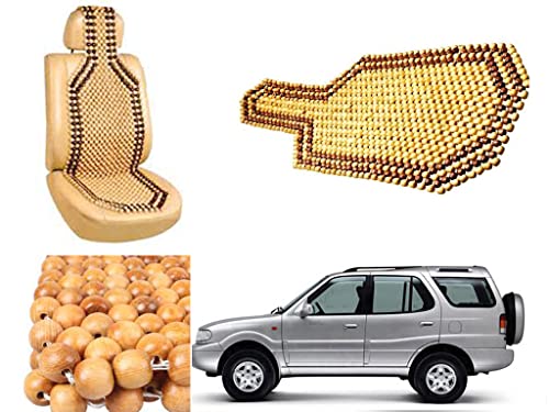 Image of Car Bead Seat Wooden Beads Cushion Cover Pad for Tata Safari, Acupressure Sitting Seat Cover | Cream Color - Pack of 1