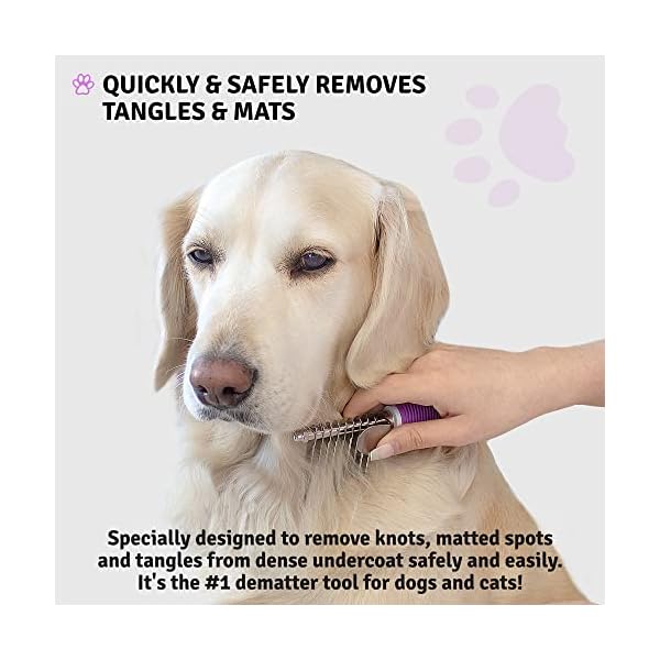 Poodle Pet Dematting Fur Rake Comb Brush Tool with Long 2.5” Steel Safety Blades for Detangling Matted or Knotted Undercoat Hair, Safe Grooming Accessories for Dogs, Longhaired Cats, Rabbits, Horses – Bild 6